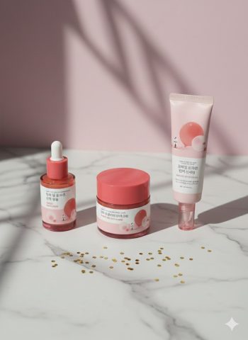 Набір доглядової косметики від бренду ROUND LAB з серії Camellia Collagen + заколка від Flower Knows у подарунок на вибір (сироватка+крем+сонцезахисна сироватка)
